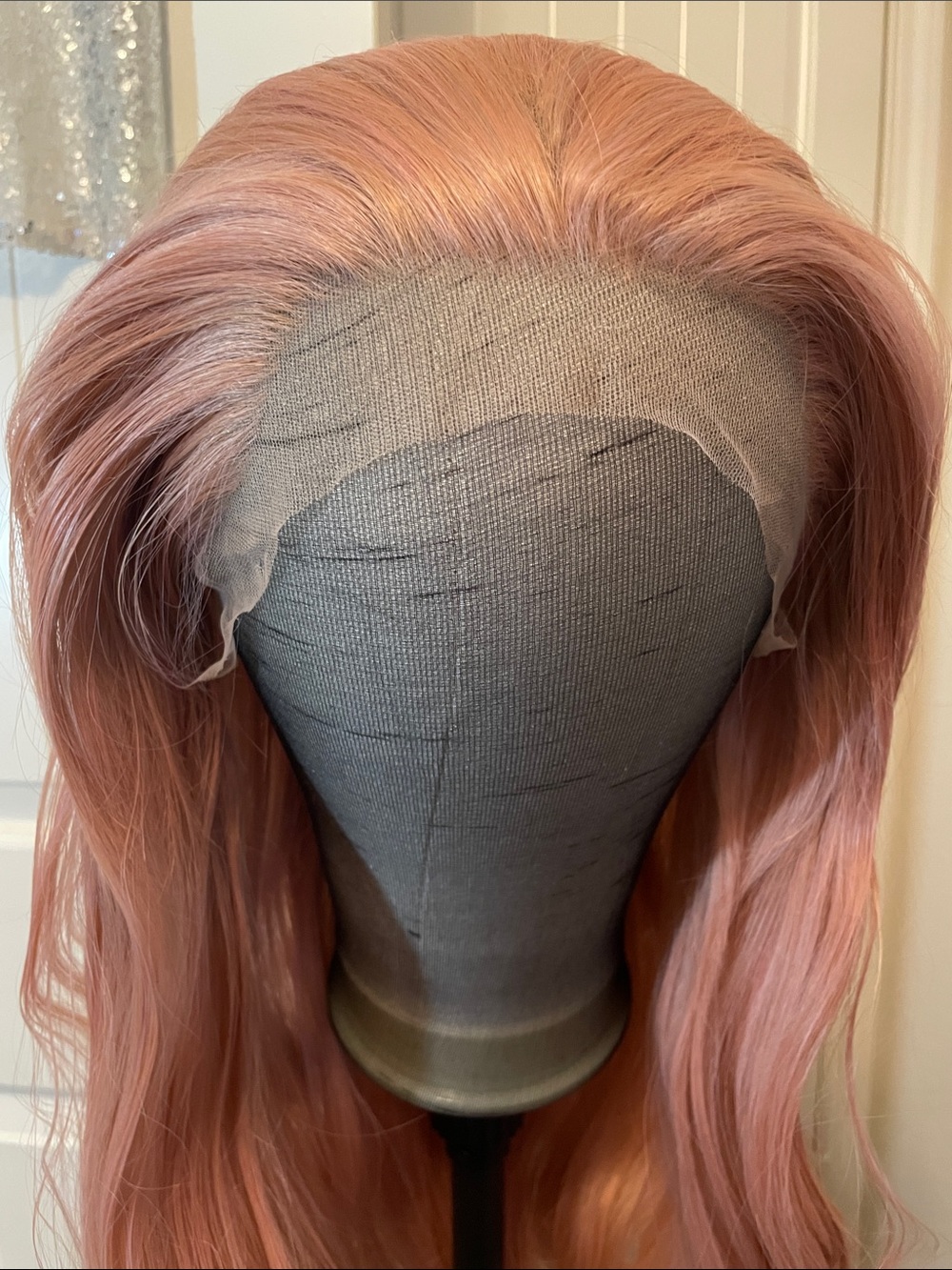Luxe Rose Pink Gold Blonde Lace Front Wig with Matching Cap - Picture 3 of 15